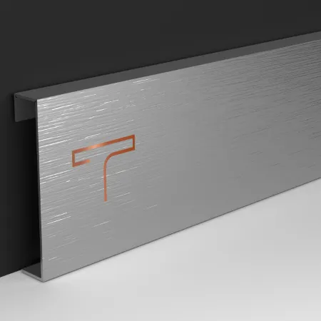 Smooth satin-finished skirting in stainless steel